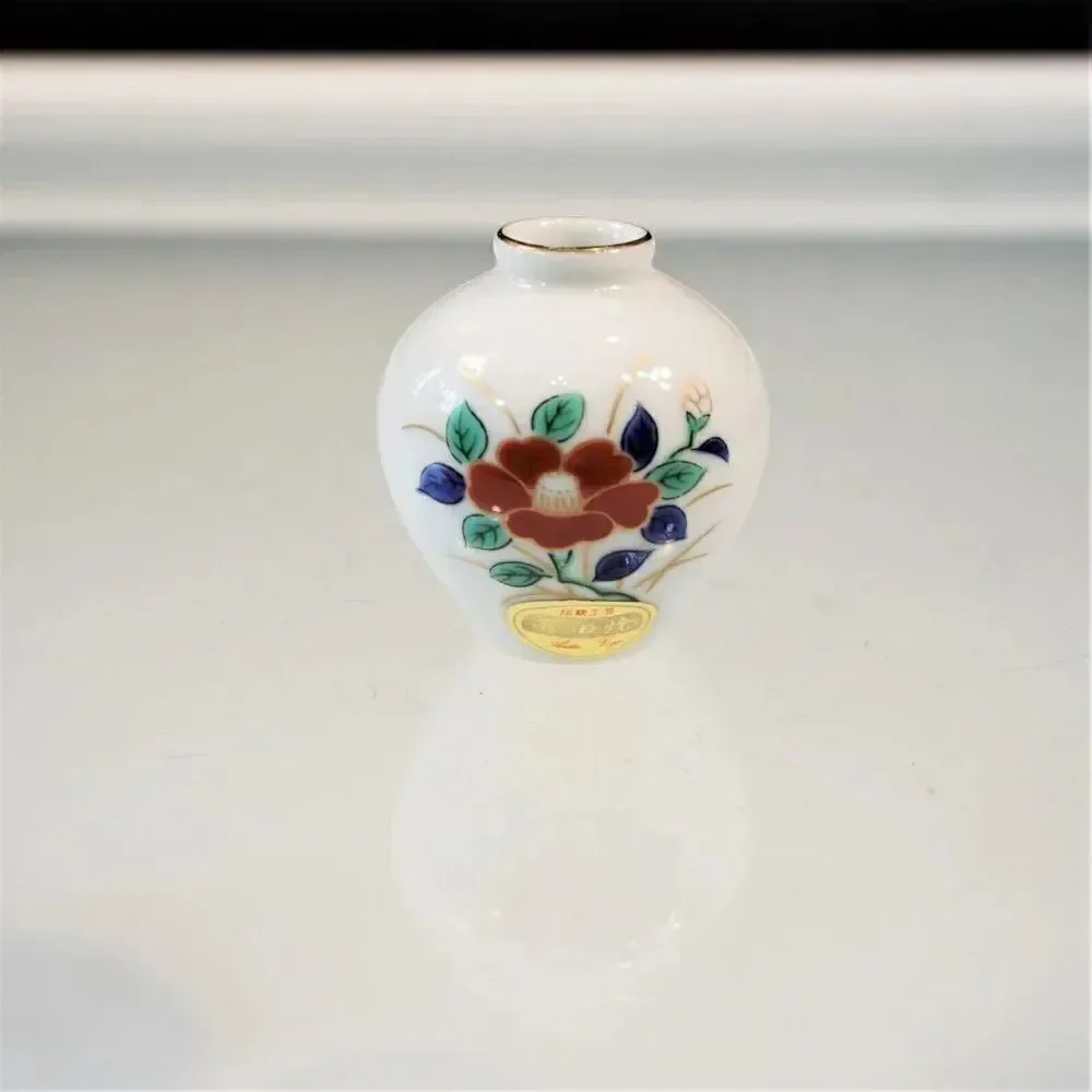 Vintage Arita Ware Vase Miniature Floral Porcelain Original Foil Sticker Japan